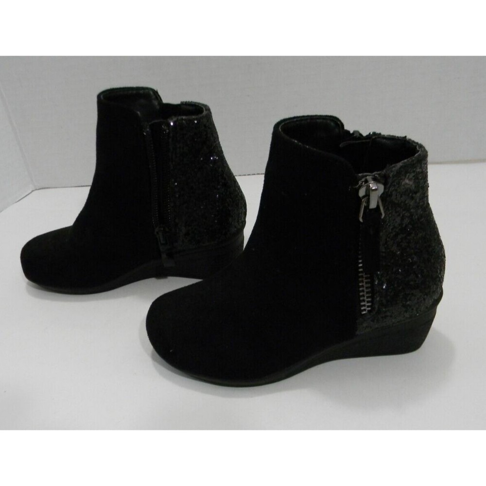 Link Black Ankle Boots Girls Kids Suede Glitter Zippered Heel NWOT
